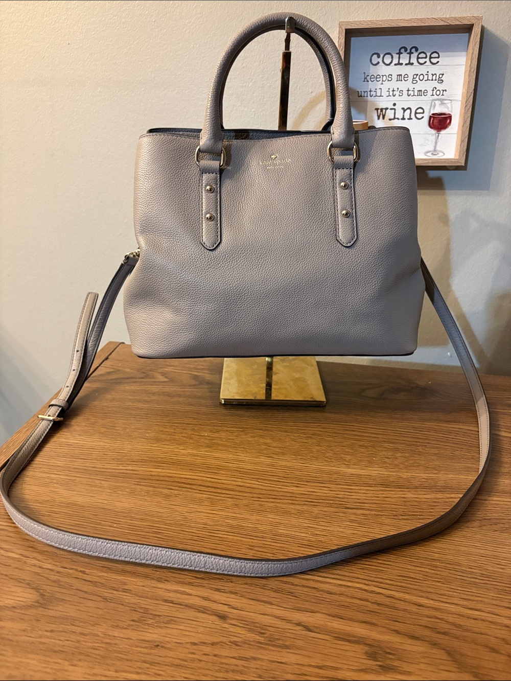 Kate Spade NWOT light Gray  Pebbled Leather Satchel with strap